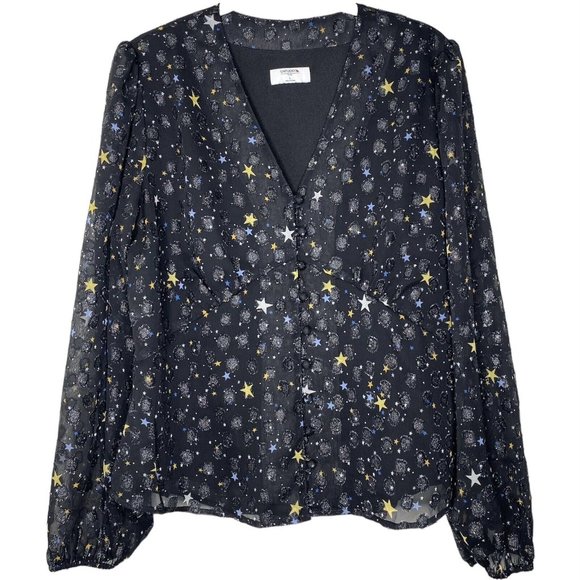 UNTUCKit Scarlett Starry Button Blouse Women’s Sz Large Semi Sheer Long Sleeve - Picture 2 of 13